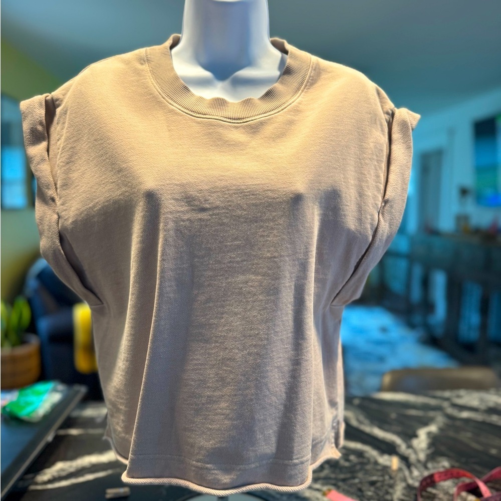 Calia Sandstone Crew Neck Extended Shoulder Short Sleeve Athletic Top Women’s S